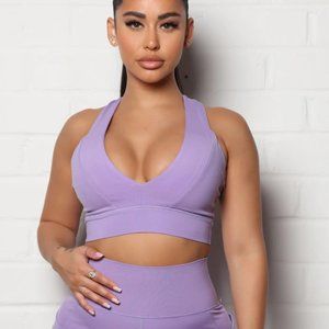 FASHION NOVA Sport Core Compression V Neck Sports Bra Lavender, Size S